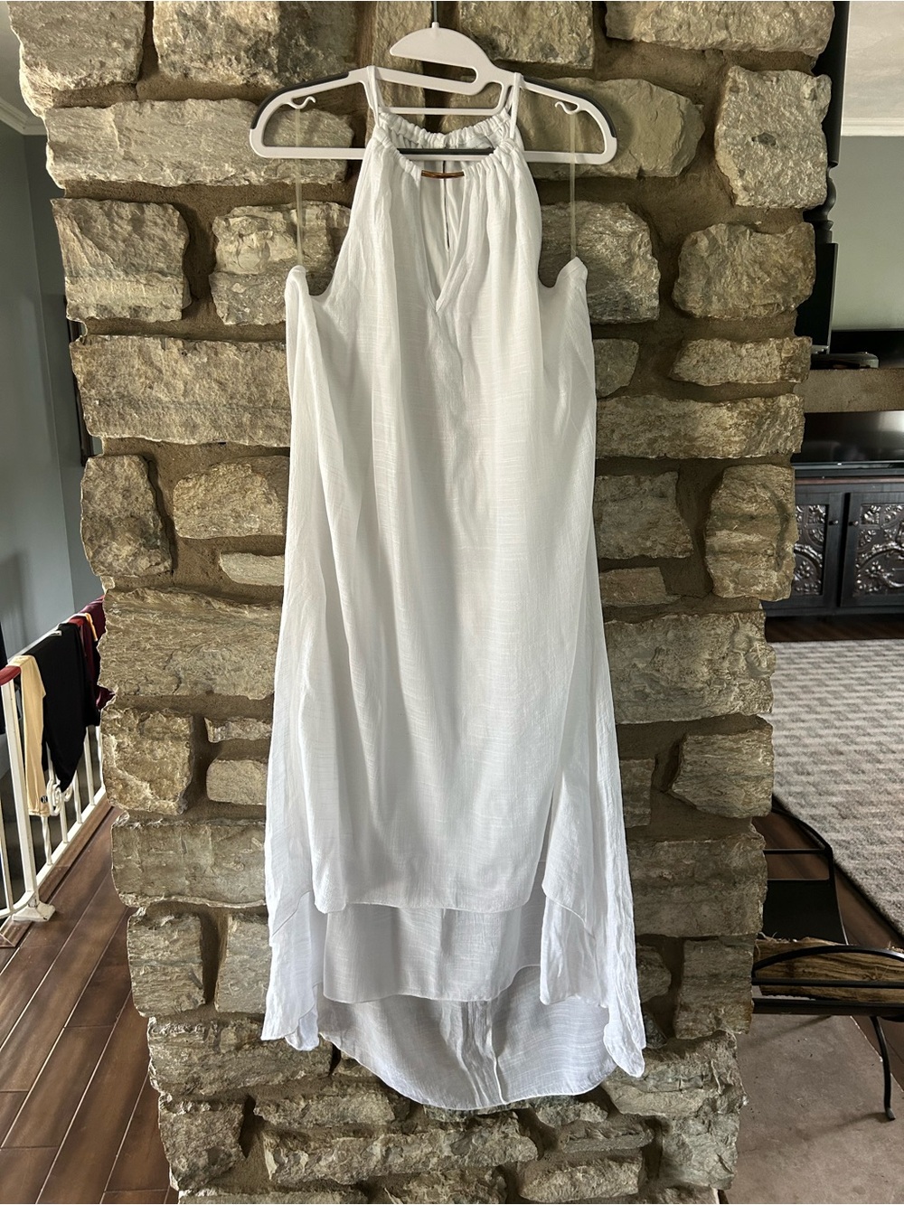 New York & Company White Sleeveless High-Low Halter Dress